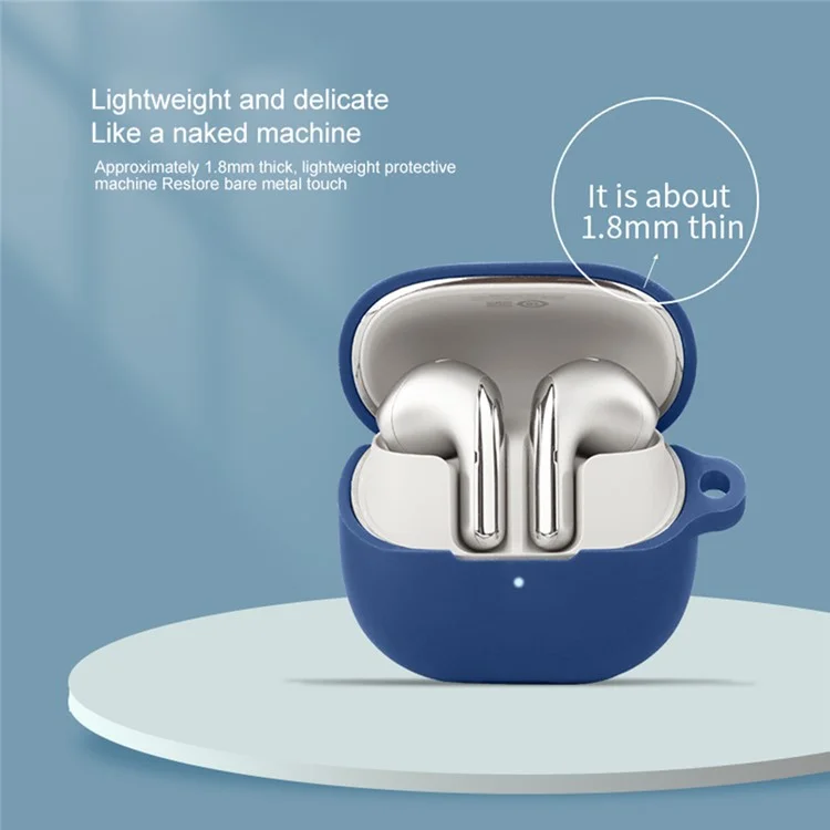 For Xiaomi Buds 5 Case Bluetooth Earphone Silicone Skin Cover with Anti-Lost Buckle - Dark Blue For Xiaomi Buds 5 Case Bluetooth Earphone Silicone Skin Cover with Anti-Lost Buckle - Dark Blue