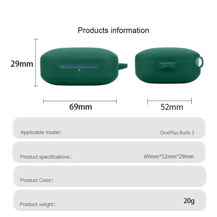 For OnePlus Buds 3 Silicone Case Bluetooth Headset Sleeve Cover with Buckle - Blackish Green For OnePlus Buds 3 Silicone Case Bluetooth Headset Sleeve Cover with Buckle - Blackish Green